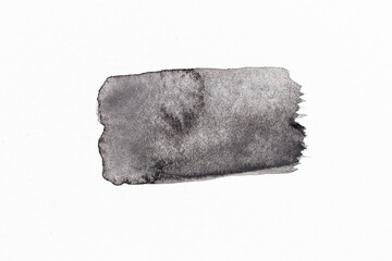 Black color watercolor handdrawing as square line brush on white paper background
