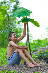 Cute indian little child enjoying with nature