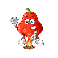 water apple roasting marshmallows character. cartoon mascot vector