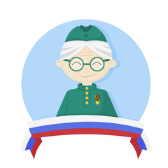 Vector illustration of a grandmother. Labor veterans, Victory Day - May 9. World of Labor May. Memorial Day for Servicemen. February 23. Defender of the Fatherland Day. Elderly soldiers. Designed for