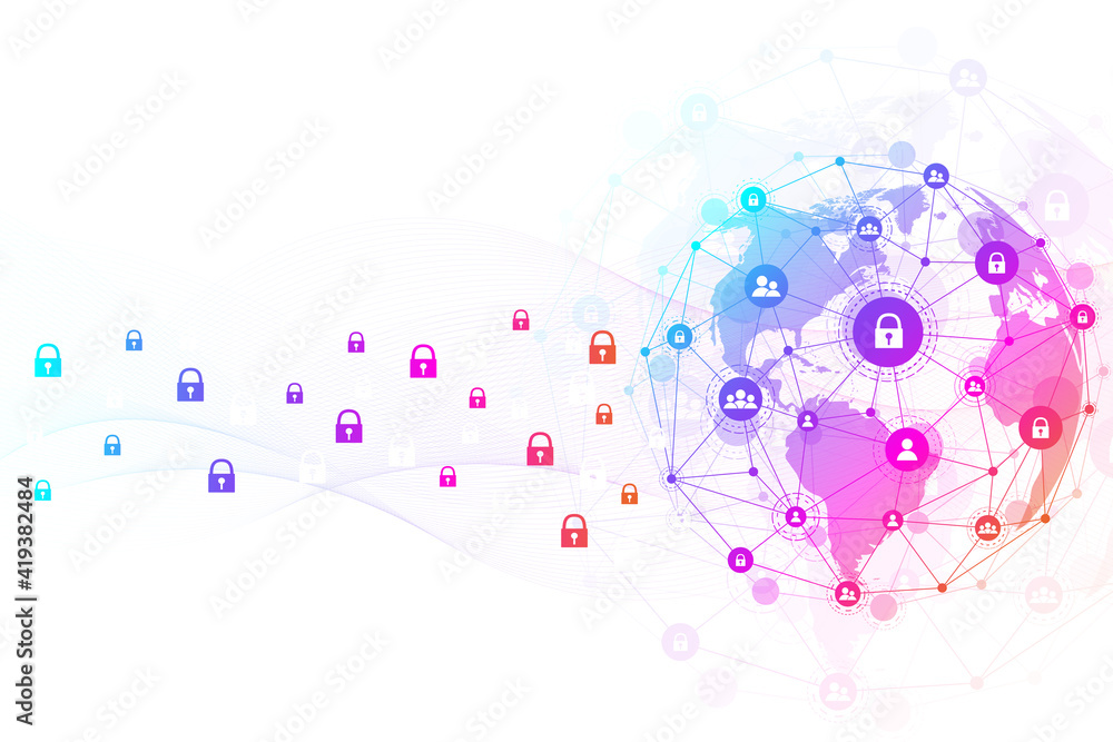 Aufkleber Big data visualization. Social network or business analytics representation. Abstract graphics. Futuristic infographic illustration.