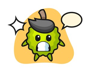 Durian cartoon with shocked gesture