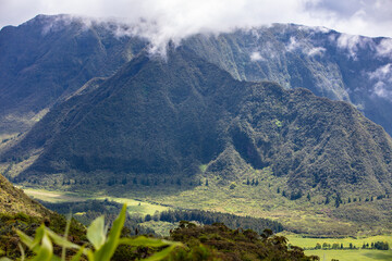 Volcanic Landscapes of Reunion Island at clouds altitude