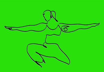 One line drawing of woman doing yoga warrior pose
One continuous line drawing of sporty young woman practicing yoga warrior pose.
