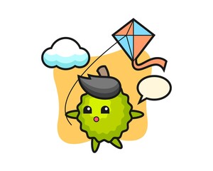 Durian cartoon is playing kite