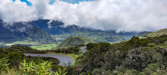 Volcanic Landscapes of Reunion Island at clouds altitude