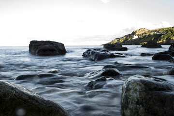 Fototapeta na wymiar Long exposure of water at the coast of Ireland.