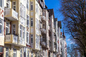 Häuserzeile im Jugendstil in Flensburg.