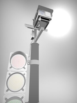 3D render of a road control system (radar, speed camera, traffic light) stylization in the form of a sketch