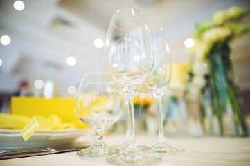 empty glasses on table