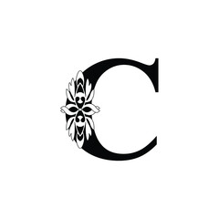 letter C. Black and white flower alphabet. Beautiful capital letters	

