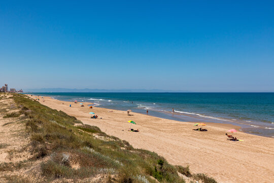nude beach near city of Cullera,  skyline with beach