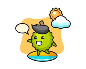 Durian cartoon do surfing on the beach
