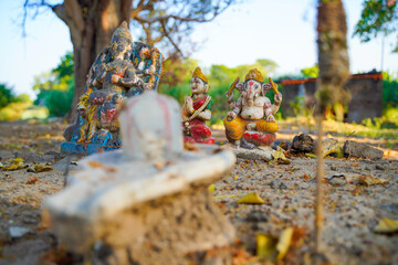 Lord ganesha and goddess stone sclupture at river side