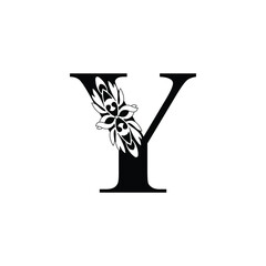 letter Y. Black and white flower alphabet. Beautiful capital letters	
