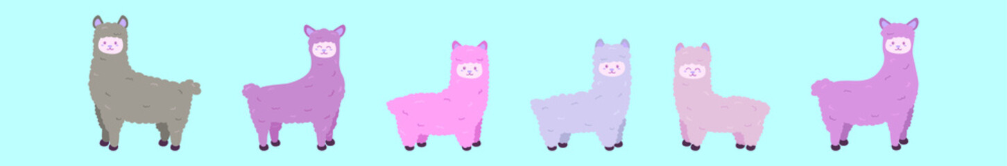 set of llama cartoon icon design template with various models. vector illustration isolated on blue background