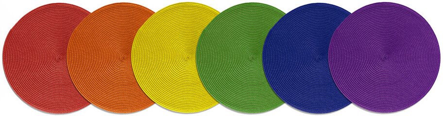 Multi-colored texture of round table mat of different colors isolated on white background. Colors...