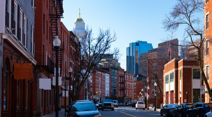 Fototapeta premium Panoramic street landscape in East Boston, Massachusetts