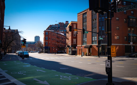 Quiet Empty Crossroad Street On Sunday Morning In East Boston, Massachusetts