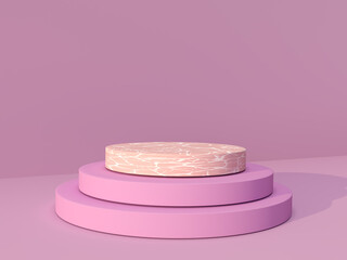 Mockup geometric shape cylinder mat and marble stone podium on pink background. 3D render of advertising template space for product in minimalist style. Display case empty showcase