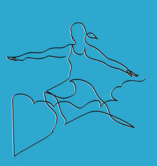 One line drawing of woman doing yoga warrior pose
One continuous line drawing of sporty young woman practicing yoga warrior pose.