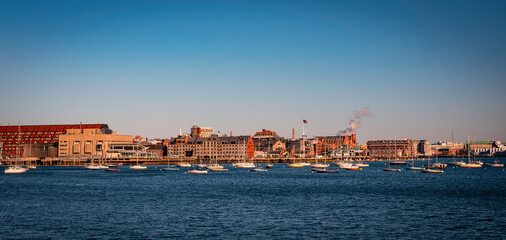 Fototapeta na wymiar Panoramic Boston City and Seascape at the Boston Harbor