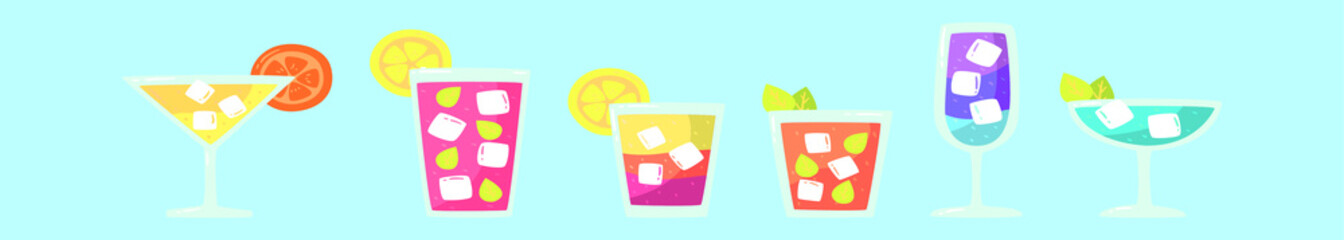 set of cocktail cartoon icon design template with various models. vector illustration isolated on blue background