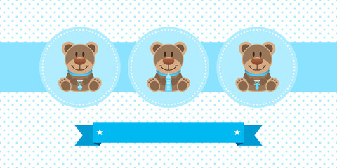 Karte 3 Teddys Junge Blau Punkte