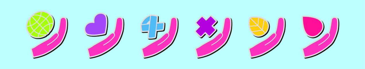 set of healing hands cartoon icon design template with various models. vector illustration isolated on blue background