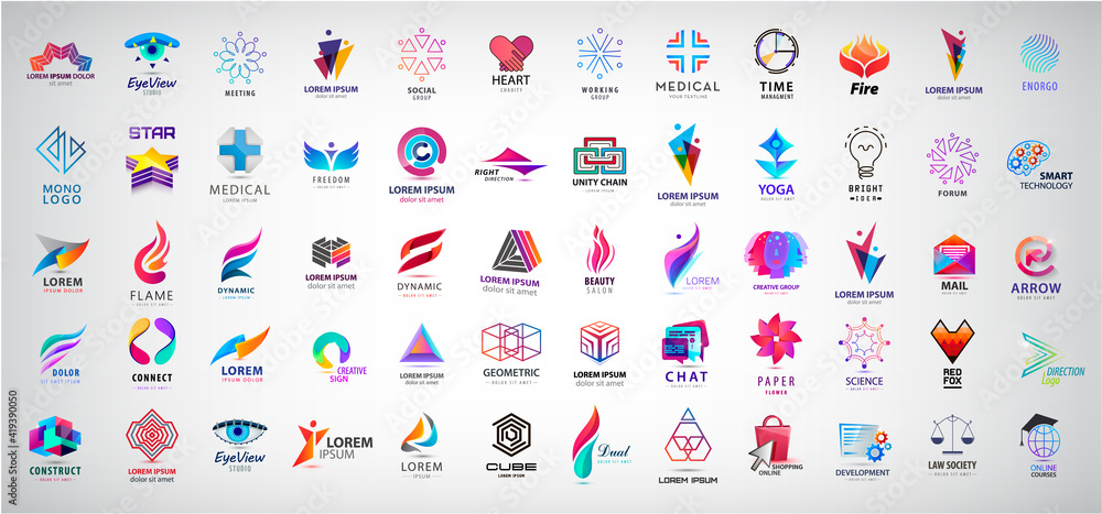 Poster vector huge set of abstract logos and icons. design identity elements collection isolated. flat icon