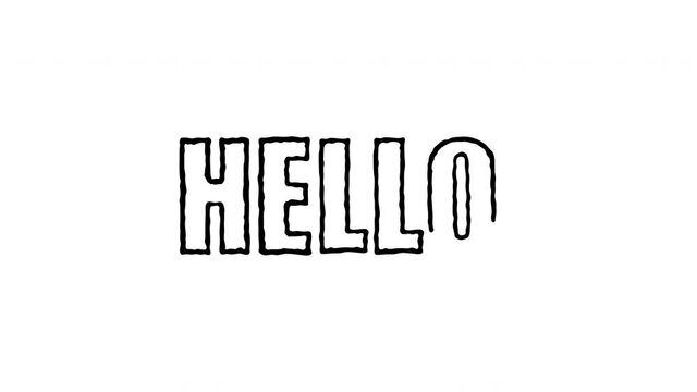Animation of text message Hello! on white background.  Animated drawing, motion graphics 