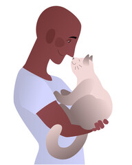A man with a cat in his arms. Colored vector illustration