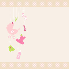 Links Hängende Babysymbole Mädchen Pink Grün Kanten Punkte Beige