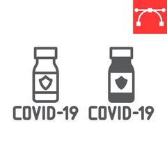 Covid-19 vaccine line and glyph icon, vaccination and vial, coronavirus vaccine vector icon, vector graphics, editable stroke outline sign, eps 10.