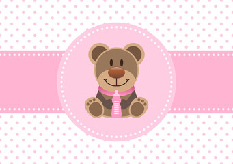 Karte Teddy Mit Flasche Baby Mädchen Punkte Pink