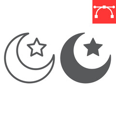 Star and crescent line and glyph icon, Happy Ramadan and muslim, islamic crescent vector icon, vector graphics, editable stroke outline sign, eps 10.