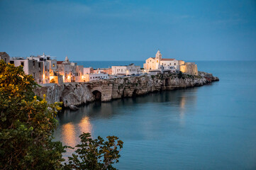 oldtown of picturesque Vieste on Gargano Peninsula at blue hour