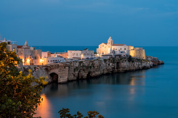 oldtown of picturesque Vieste on Gargano Peninsula at blue hour