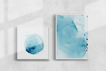Abstract creative blue watercolor hand-painted illustration set