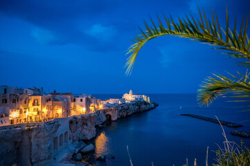 oldtown of picturesque Vieste on Gargano Peninsula at blue hour