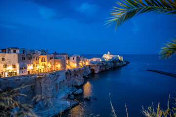 oldtown of picturesque Vieste on Gargano Peninsula at blue hour