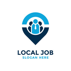 Local job logo design template. Find person logo concept with combined of people and pin symbol.
