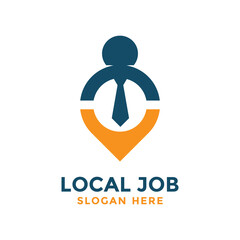Local job logo design template. Find person logo concept with combined of people and pin symbol.