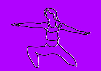 One line drawing of woman doing yoga warrior pose
One continuous line drawing of sporty young woman practicing yoga warrior pose.