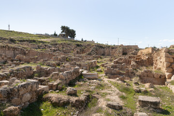 The ruins  of the outer part of the palace of King Herod - Herodion,in the Judean Desert, in Israel