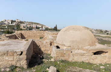 Remains  of the construction of the Byzantine Empire near the ruins of the outer part of the palace of King Herod - Herodion,in the Judean Desert, in Israel