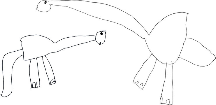 Kinderzeichnung mit zwei Dinosauriern