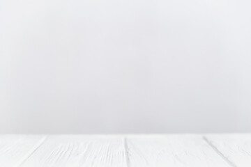 Empty wooden table white background with copy space