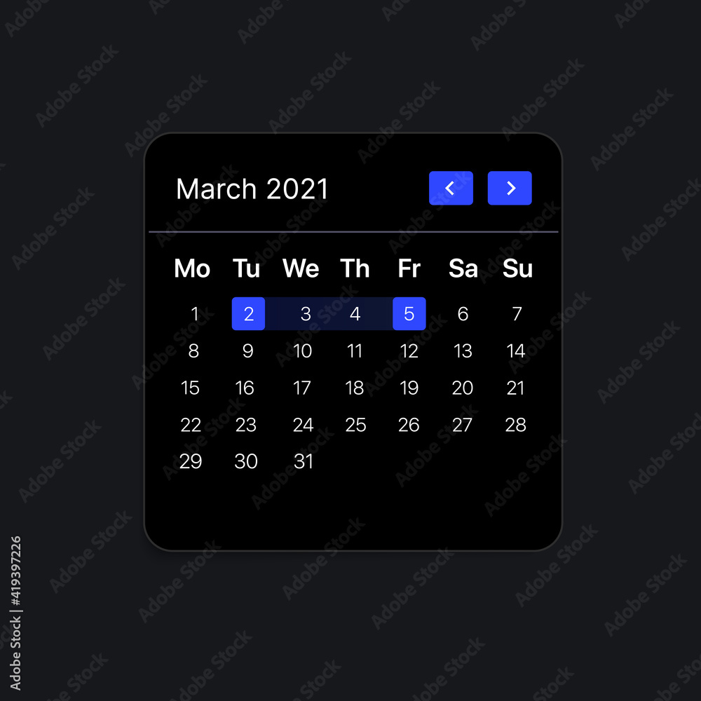 Poster digital calendar ui widget. vector illustration. vector illustration