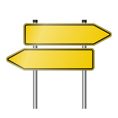 yellow signpost road sign as used in Germany pointing in both directions with copy space for text, realistic vector illustration
